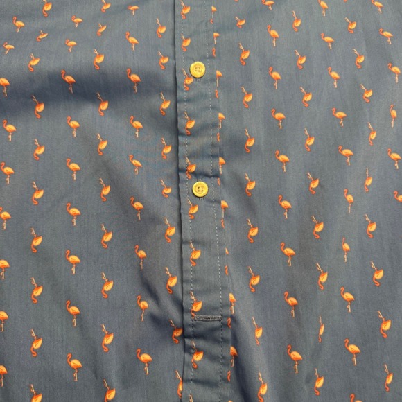 IZOD Mens Short Sleeve Button Down Shirt Flamingo Print Blue‎ Size L - Picture 4 of 6